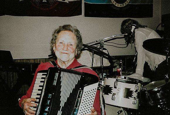 Erna playing at her 90th party