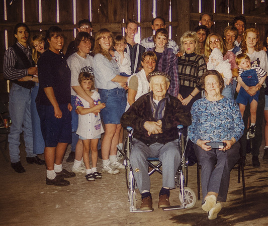Grandchildren in barn