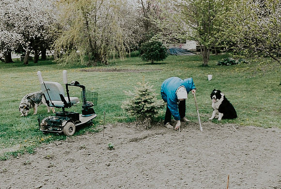 Erna Seeding her garden at 90
