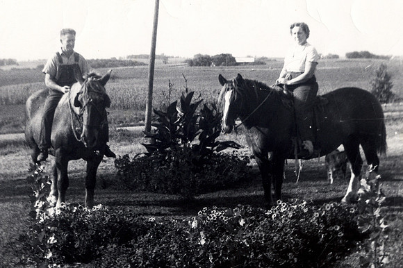 Erna & Wilmer on Horseback on an anniversary