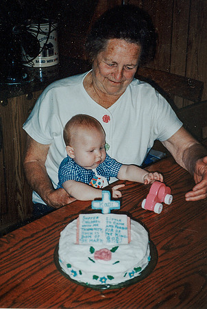 Great Grandma with Kodi and cake she made